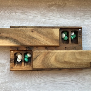 Wooden Pill Box 7 Day Night twice a day/ A.M P.M /Travel Large Pill Box / Decorative Ornament /Honeycomb/Pill Container/Organizer /Pill Case