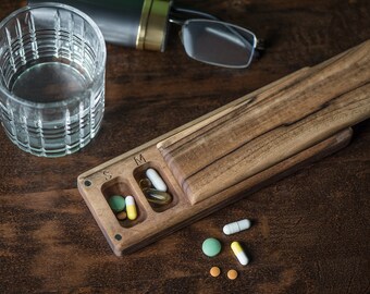 7 Day Wooden Pill Box Weekly Travel Pill Organizer Pill case Pill box for purse Pill holder