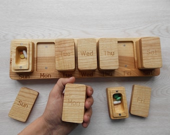 Wooden Pill Box 7 Day weekly Large Modular wall box /Decorative Holder Big Pill Box/Natural type of wood /Pill Container/Organizer/Pill Case