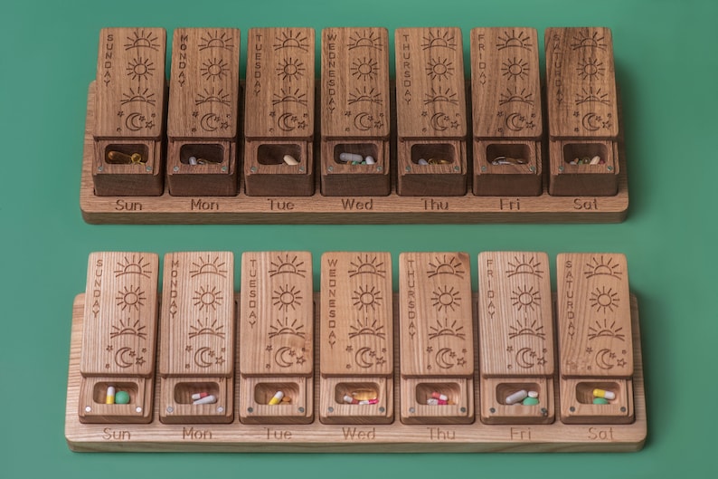 Pill Box 7 Day Night 4 Times Day Modular Wooden NEW /decorative Weekly ...