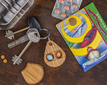 Wood Pill Box Keychain: Travel Pill Case, Day Night
