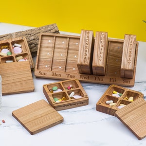 Pill Organizer 7 Day Night 2-4 times day Modular wooden wall box/Decorative Weekly Pill Box/Natural type of wood/Pill Container//Pill Case