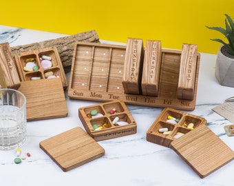 Pill Organizer 7 Day Night 2-4 times day Modular wooden wall box/Decorative Weekly Pill Box/Natural type of wood/Pill Container//Pill Case