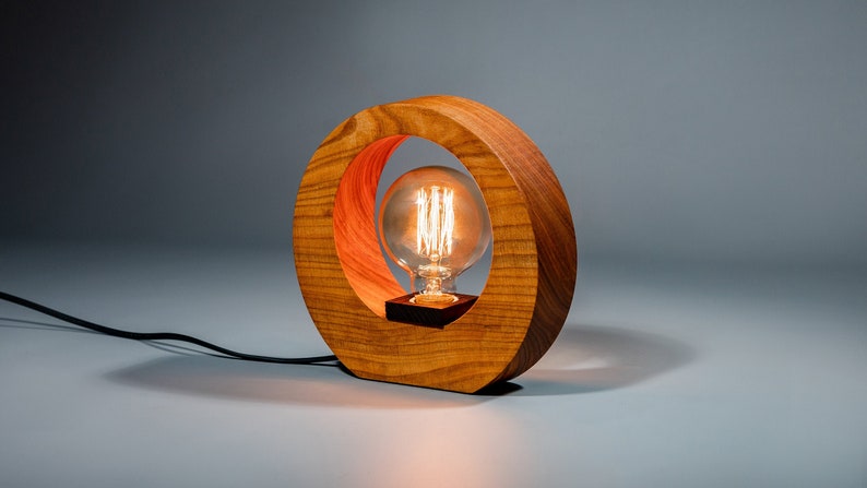 Table Desk Lamp Edison / Dimmer / Modern Minimalist Loft Design / Edison Bulb / Home Decor / Night Bedside Lamp For Kids Bedroom Cherry wood