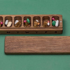Wooden 7 Day Pill Box: Magnetic Closure, Travel Organizer