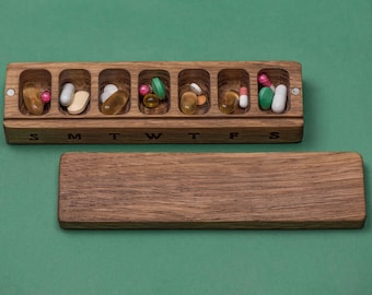 Wooden 7 Day Pill Box Travel Organizer Pill Case Pill Organizer Small cute pill box pill box for purse pill container weekly pill box