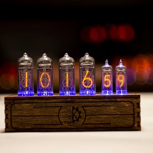Nixie tube clock IN14 + IN16 RGB backlight Tubes/ Wooden Home Decor/ bedside table clock for bedroom / gift for Boyfriend / gift for Him