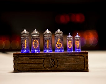 Nixie tube clock IN14 + IN16 RGB backlight Tubes/ Wooden Home Decor/ bedside table clock for bedroom / gift for Boyfriend / gift for Him