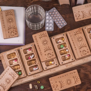 Pill Box 7 Day Night 4 times day Modular wooden wall box/Decorative Weekly Pill Box/Natural type of wood/Pill Container/Organizer/Pill Case