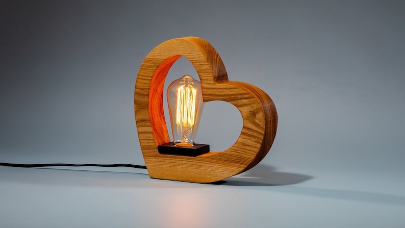 Wooden Table Edison Lamp / Love Is / Dimmer / Modern Minimalist Loft Design / Edison Bulb / Home Decor / Night Bedside Lamp Ash wood