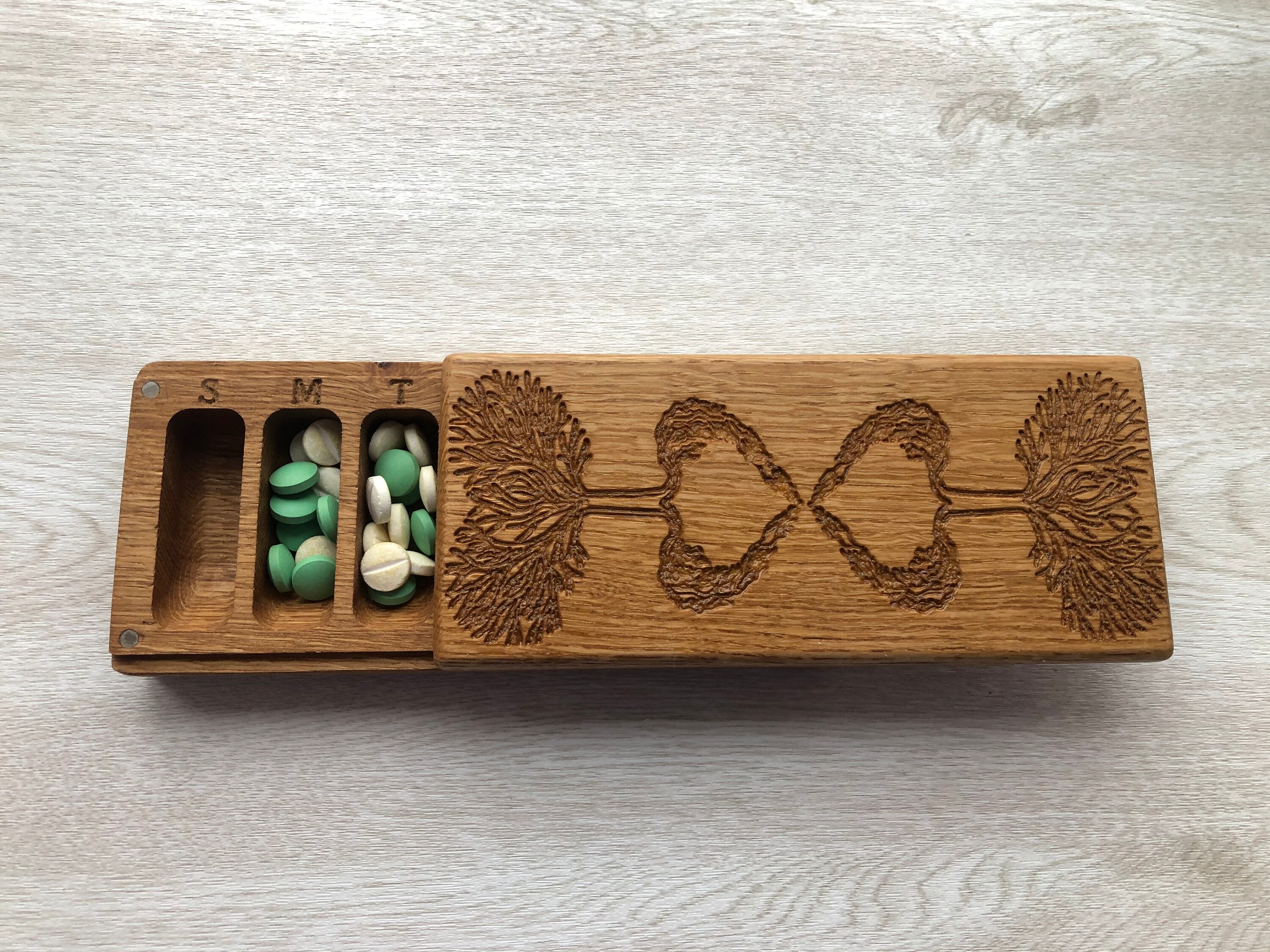 BIG Wooden Pill Box 7 Day / Decorative Travel Large Pill Box Etsy