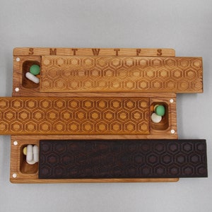 Wooden Pill Box 7 Day Night 3 times day / Decorative Travel large weekly Pill Box /morning lunch evening/Pill Container Organizer/Pill Case
