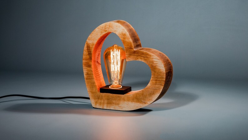 Wooden Table Edison Lamp / Love Is / Dimmer / Modern Minimalist Loft Design / Edison Bulb / Home Decor / Night Bedside Lamp Alder wood