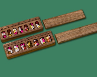 Wooden Pill Box: 7 Day Pill Organizer, Natural Wood Case