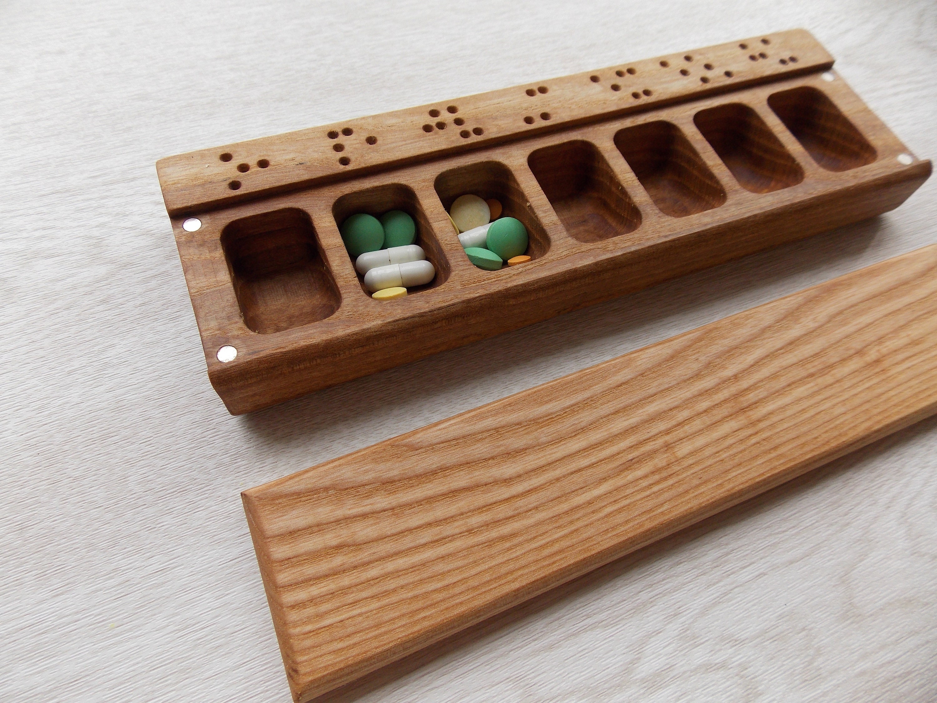 Wooden Weekly Braille Pill Box 7 Day /Decorative Travel Pill Etsy