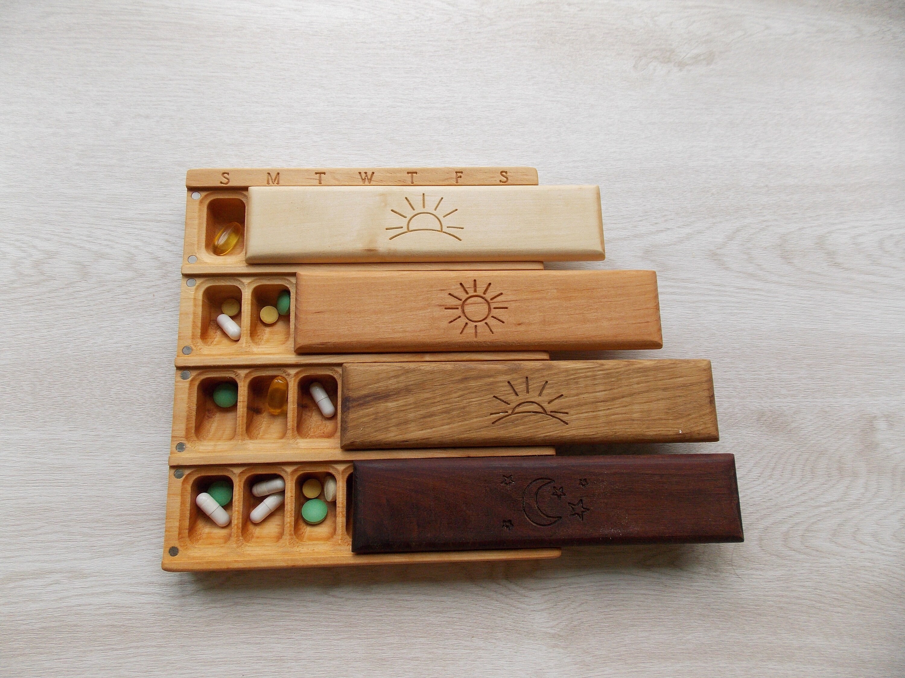 Wooden Pill Box 7 Day Night 4 Times Day/decorative Travel Etsy