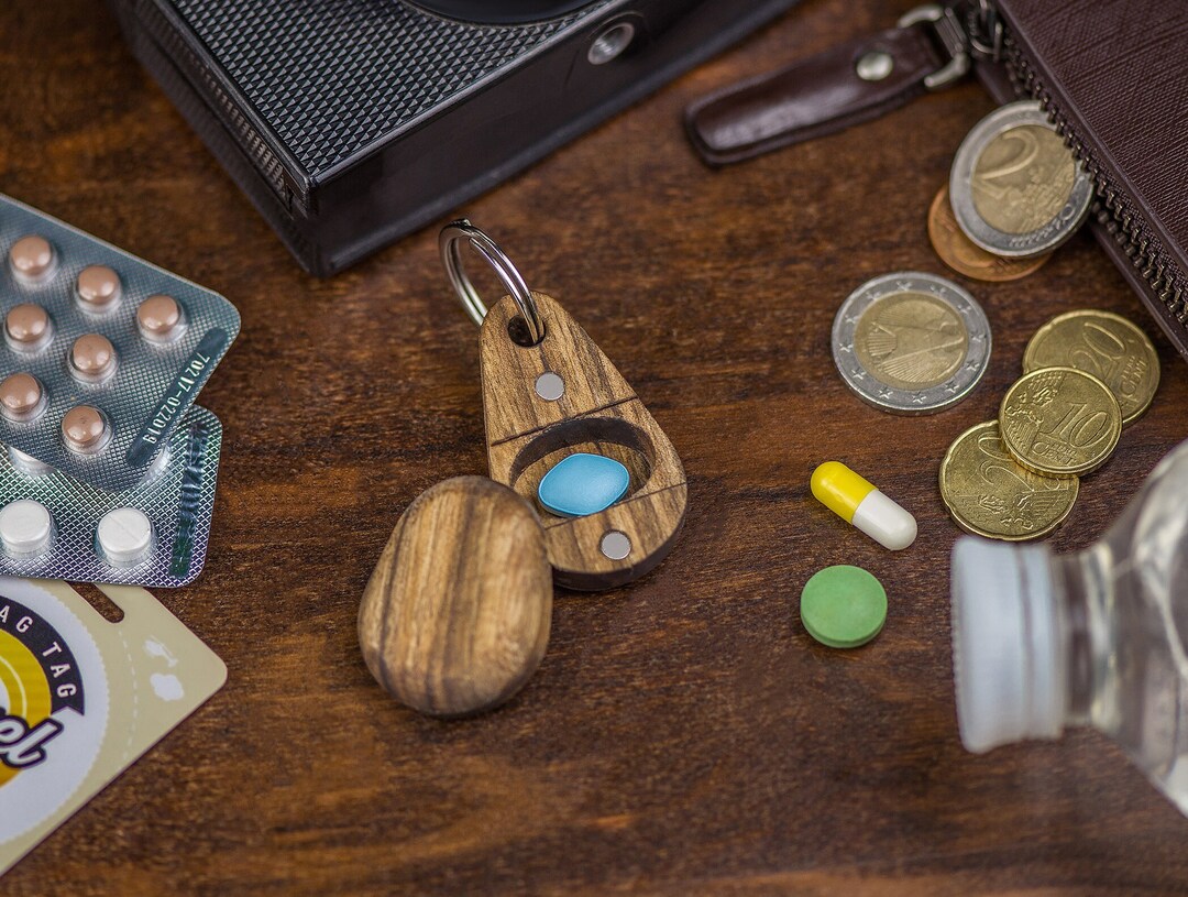 Wood Pill Box Keychain: Magnetic Closure, Travel Pill Case - Etsy