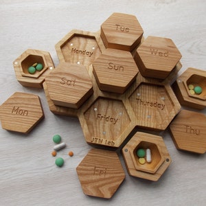 Wooden  Pill Box 7 Day Extra Large Modular wall box/Decorative Travel Big Pill Box/Natural type of wood /Pill Container/Organizer/Pill Case