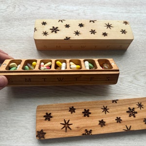 Wooden 7 Day Pill Box Organizer: Natural Wood Pill Case