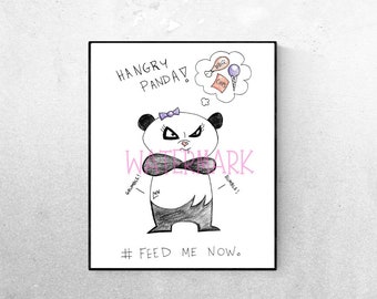 Hangry Panda! 8.5&quot;x11&quot; Art Print| Home Decor | So Kawaii! Perfect Valentine&#39;s Day Gift | Pen & Ink | Misfit Illustrations