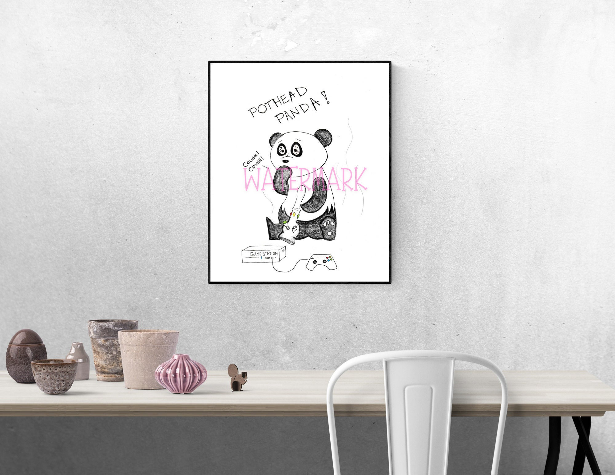 Pothead Panda! 8.5"x11" Art Print | Home Decor | So Kawaii! | Pen & Ink | Misfitillustrations