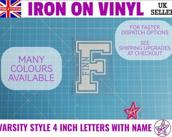 Personalised iron on varsity style initial with name vinyl transfer | Letter A Vinyls | UK seller