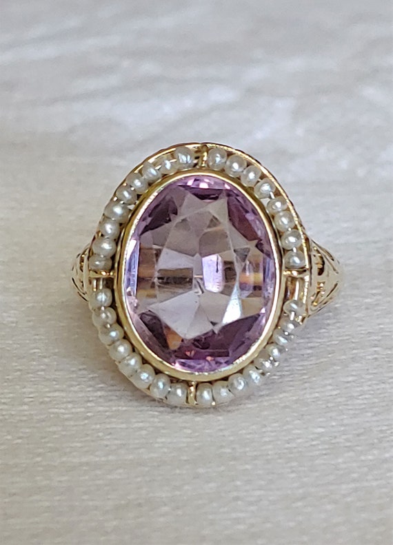 Vintage Amethyst & Seed Pearl Ring - image 6