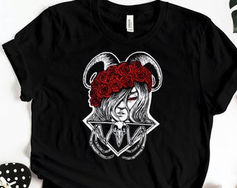 Horned Devil Girl Goth Shirt, She Devil Goth Tshirt, Goth Shirt For Teens, Goth Shirt For Girls, Goth T-Shirt For Girls