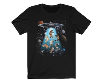 Funny Cat Tshirt, Cat UFO Shirt, Kitten UFO Tee Shirt, Funny Cat Alien Gift, Cats Unisex Bella+Canvas Shirt, Cat Lover Gift