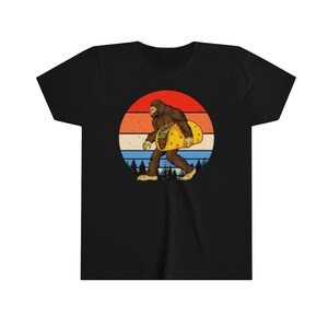 Bigfoot Holding A Taco Retro Kids Tshirt, Bigfoot Lover Kid Tees, Funny Sasquatch Youth Tshirt, Funny Taco Kids Tshirt Gift