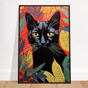 Black Cat Poster, Matisse Styled Print, Colorful Cat Poster, Cat Wall Art, Black Cat Retro Print