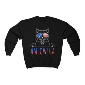 Cat Sweatshirt, Ameowica Sweater, Funny Cat Sweatshirt, Patriotic Cat Apparel, Gift for Cat Lover