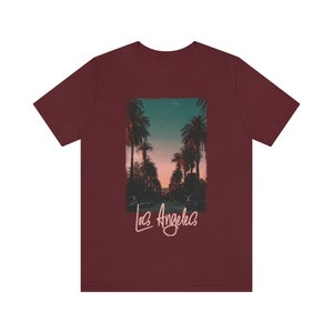 Los Angeles Tshirt, Mens LA Tee, Womens Los Angeles Shirt, Los Angeles Lover t-shirt, California Tourist Gift Maroon