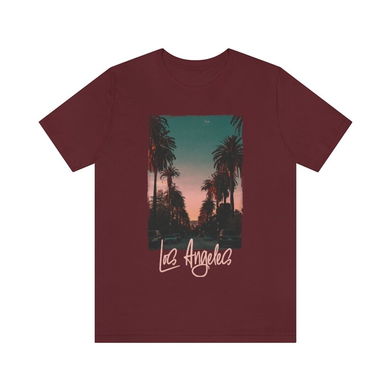 Los Angeles Tshirt, Mens LA Tee, Womens Los Angeles Shirt, Los Angeles Lover t-shirt, California Tourist Gift Maroon