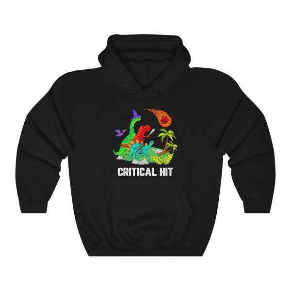 Dinosaur Hoodie, Mens Fantasy Gaming Sweatshirt, D20 Critical Hit Apparel, Funny Dinosaur Apparel, RPG Merch, Dino Hoodie