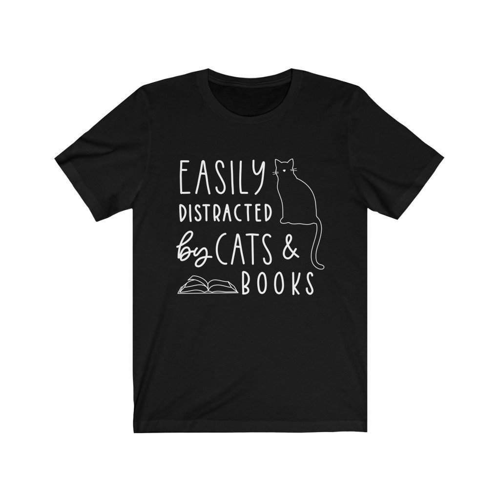 Easily Distracted By Cats And Books Shirt - Funny Cat Tshirt - Funny …