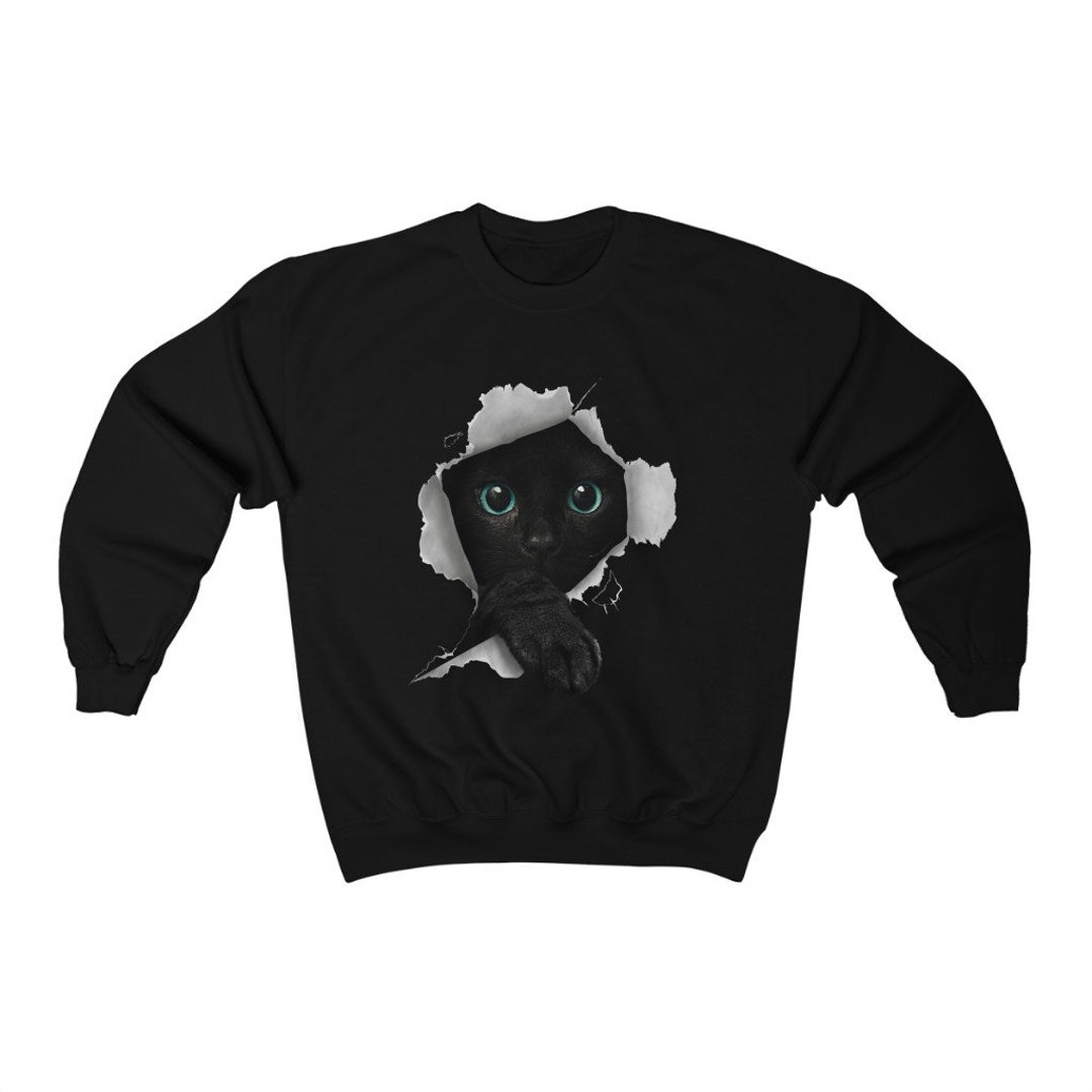 Cat Sweatshirt, Black Cat Breaking Through, Black Cat Sweater, Cat Gift