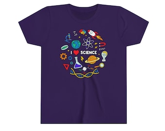 I Love Science Kids Short Sleeve Tee, Kids Science Tshirt, Boys Science Shirt, Girls Science Lover Tshirt
