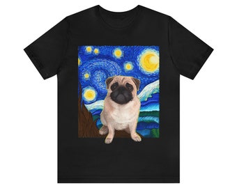 Funny Pug Shirt, Mens Dog Lover Tee, Starry Night Dog Tshirt, Womens Pug Tee, Funny Dog Lover Gift