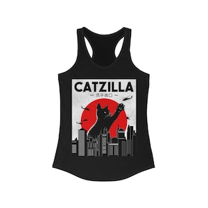 Funny Cat Tank Top, Catzilla Racerback Tank, Womens Cat Lover Tank, Cat Mom Gift, Womens Cat Apparel