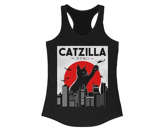 Funny Cat Tank Top, Catzilla Racerback Tank, Womens Cat Lover Tank, Cat Mom Gift, Womens Cat Apparel