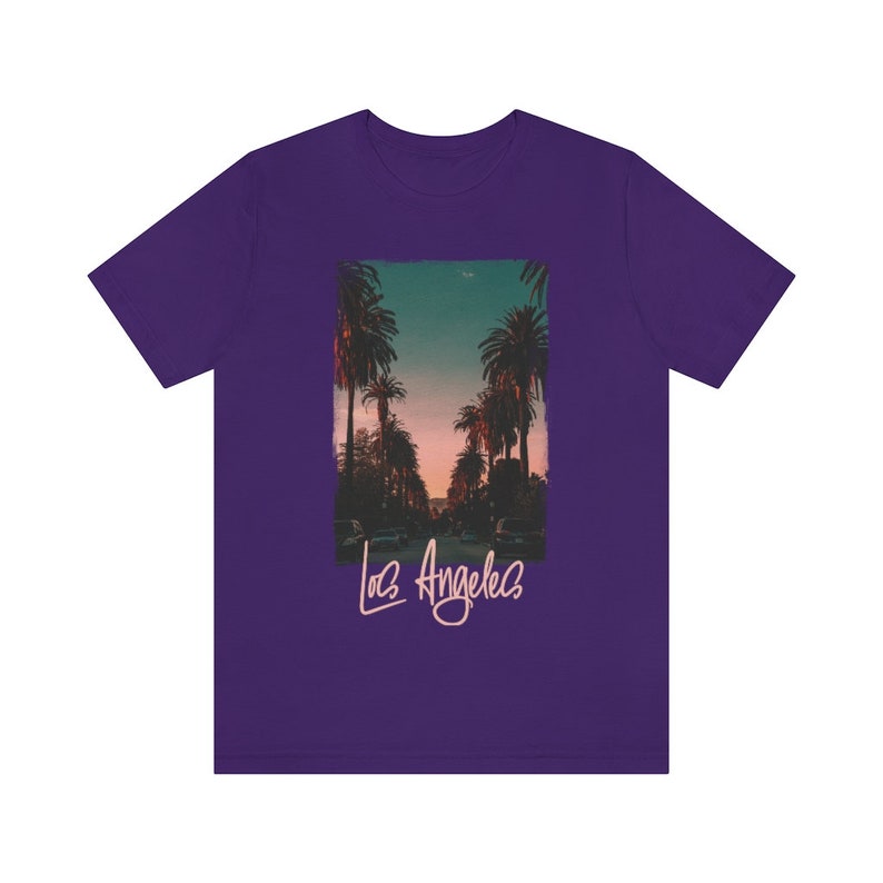 Los Angeles Tshirt, Mens LA Tee, Womens Los Angeles Shirt, Los Angeles Lover t-shirt, California Tourist Gift Team Purple