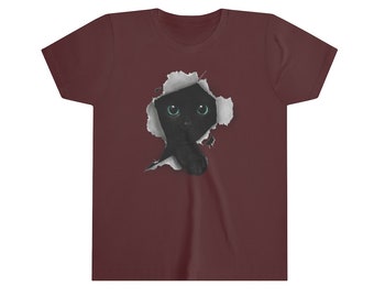 Kids Cat Shirt, Black Cat Breaking Through, Youth Cat Tshirt, Cat Gift, Kitten Tshirt, Cat Tee Shirt, Cat Lover Shirt, Bella Canvas Shirts