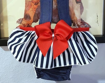 Navy Striped w/ Red Bow Britches/Diaper Cover For Dog/Bulldogs/French Bulldogs For Heat/Incontinency