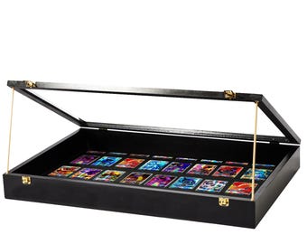 Vitrina portátil PENNZONI para ferias comerciales, vitrina de acrílico transparente para repostería, vitrina para exhibiciones con tacos de madera, color negro