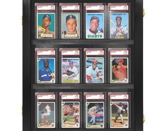 Graded Baseball Sportscard Display case, Display Case for Graded Sports Cards, Card Display case, PSA, Beckett, BGS, Glossy Black 12 PSA