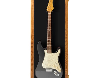 PENNZONI Premium Oak Acrylic Electric Guitar Display Case, Electric Guitar Display Case Wall Mount, Made from Solid Hardwood & Clear Acrylic