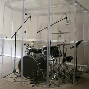 PENNZONI Drum Booth, Sound Room, Drum Shield, 6ft Tall, Crystal Clear Acrylic Sound Proof Panels, Drum Cage Enclosure w/ Plastic Hinges