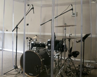 PENNZONI Drum Booth, Sound Room, Drum Shield, 6ft Tall, Crystal Clear Acrylic Sound Proof Panels, Drum Cage Enclosure w/ Living Hinges