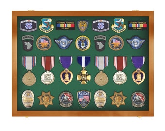 HEMYLU Shadow Box Display Case - Pin & Medal Display With Stand, Wall Mount Or Tabletop, Brown Wood - View #11
